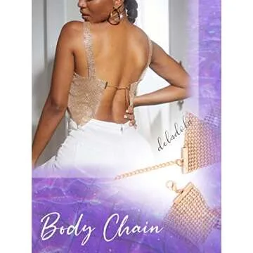 deladola Rhinestones Crop Top Gold Sparkly Crystal Tank Tops Backless Summer Beach Outfit for Women and Girls (Gold)