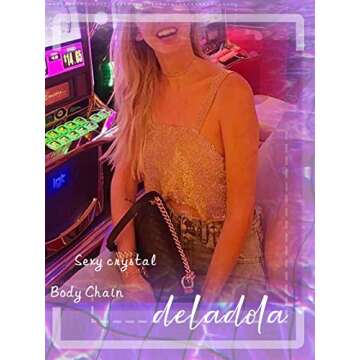 deladola Rhinestones Crop Top Gold Sparkly Crystal Tank Tops Backless Summer Beach Outfit for Women and Girls (Gold)