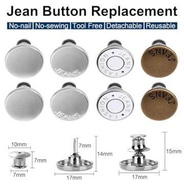 TOOVREN Upgraded 8 Sets Button Pins for Loose Jeans Pants, No Sew No Tool Jean Button Tightener Replacement Adjustable Reusable Metal Clips Snap Tack, Instant Reduce Too Big Pants Waist