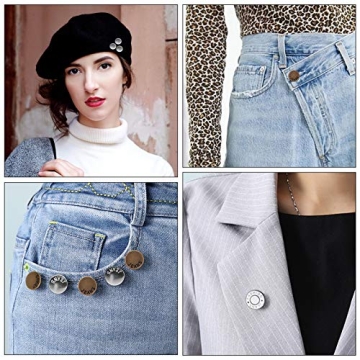 TOOVREN Upgraded 8 Sets Button Pins for Loose Jeans Pants, No Sew No Tool Jean Button Tightener Replacement Adjustable Reusable Metal Clips Snap Tack, Instant Reduce Too Big Pants Waist