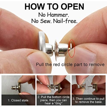 TOOVREN Upgraded 8 Sets Button Pins for Loose Jeans Pants, No Sew No Tool Jean Button Tightener Replacement Adjustable Reusable Metal Clips Snap Tack, Instant Reduce Too Big Pants Waist