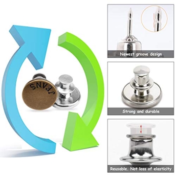 TOOVREN Upgraded 8 Sets Button Pins for Loose Jeans Pants, No Sew No Tool Jean Button Tightener Replacement Adjustable Reusable Metal Clips Snap Tack, Instant Reduce Too Big Pants Waist