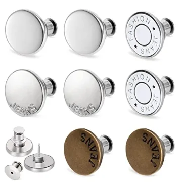 TOOVREN Upgraded 8 Sets Button Pins for Loose Jeans Pants, No Sew No Tool Jean Button Tightener Replacement Adjustable Reusable Metal Clips Snap Tack, Instant Reduce Too Big Pants Waist