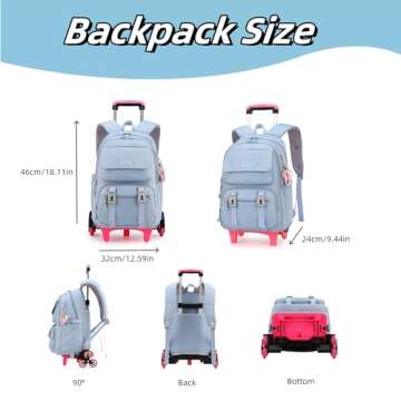 ZHANAO Rolling Backpack Luggage BookBag with Wheels Trolley Bag Wheeled Travel Backpack for Girls & ...