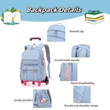 ZHANAO Rolling Backpack with Wheels for School and Travel