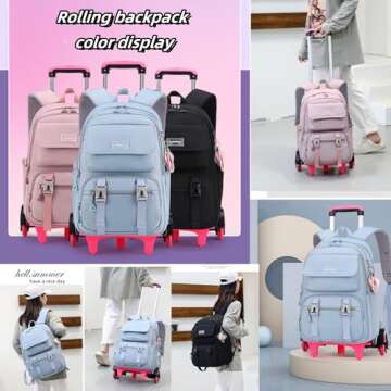 ZHANAO Rolling Backpack Luggage BookBag with Wheels Trolley Bag Wheeled Travel Backpack for Girls & Boys Trolley Bag