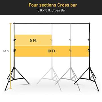 Julius Studio 10 ft. Adjustable 4 Section Cross bar Photography Background Support kit, 5'x10' Green Backdrop Muslin Kit for Photo/Video Shooting, JSAG521