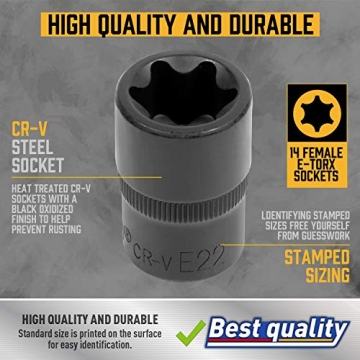 Amartisan E-Torx Star Socket Set - 14 Pieces Durable Set