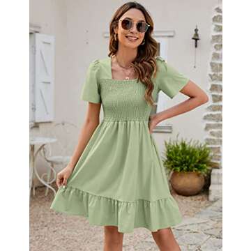 Qirno Women Summer Casual Chiffon Short Flutter Sleeve Dress Ruffle Tiered A Line Flowy Mini Beach D...