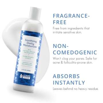 Almond Clear Soothing Daily Moisturizer | Lightweight Hydrating Moisturizer for Acne-Prone Skin on F...