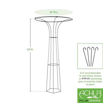 Achla Designs PYL-09 Mushroom Garden Pylon Trellis Climbing Plants Support, Wrought Iron, 72-in H, R...