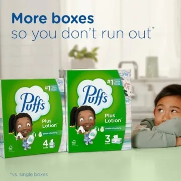 Puffs Plus Lotion Facial Tissues, 8 Family Boxes, 124 Facial Tissues per Box, Allergies and Colds