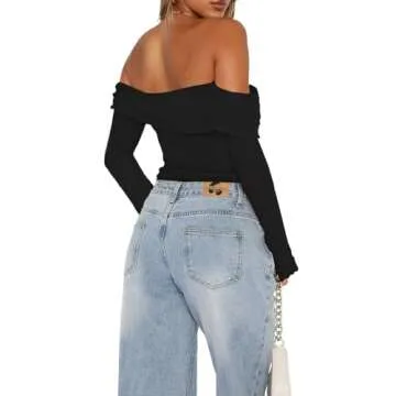 Chic Goafuliy Black Off The Shoulder Crop Top - Y2K Style