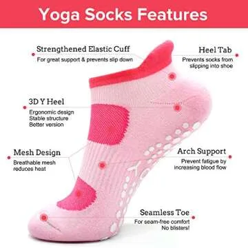 Busy Socks Trampoline Yoga Grip Socks for Women Non Slip, Pilates Althletic Moisture Wicking Slipper...