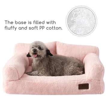 Hollypet Fluffy Plush Pet Cat Couch Soft Calming Pet Sofa Beds for Medium Small Cats and Dogs, Pink