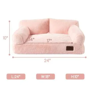 Hollypet Fluffy Plush Pet Cat Couch Soft Calming Pet Sofa Beds for Medium Small Cats and Dogs, Pink