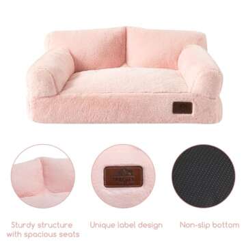 Hollypet Fluffy Plush Pet Cat Couch Soft Calming Pet Sofa Beds for Medium Small Cats and Dogs, Pink