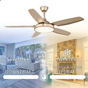 Morpholife 52” Gold, Remote Control, Modern Champagne LED Chandelier Ceiling Fan Light Kit, Indoor Farmhouse Rustic Ceiling Fan with 5 Abs Blades for Living Room, Bedroom