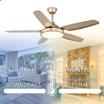 Morpholife 52” Gold, Remote Control, Modern Champagne LED Chandelier Ceiling Fan Light Kit, Indoor Farmhouse Rustic Ceiling Fan with 5 Abs Blades for Living Room, Bedroom