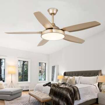 Morpholife 52” Gold, Remote Control, Modern Champagne LED Chandelier Ceiling Fan Light Kit, Indoor Farmhouse Rustic Ceiling Fan with 5 Abs Blades for Living Room, Bedroom