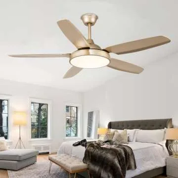 Morpholife 52” Gold, Remote Control, Modern Champagne LED Chandelier Ceiling Fan Light Kit, Indoor Farmhouse Rustic Ceiling Fan with 5 Abs Blades for Living Room, Bedroom