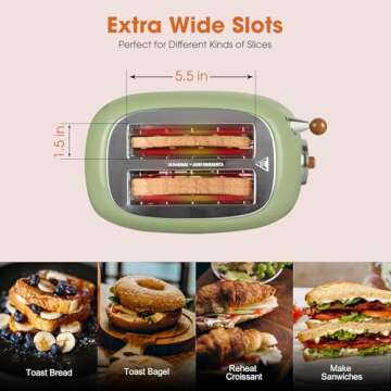 CROWNFUL 2-Slice Toaster, Extra Wide Slots Toaster, Retro Stainless Steel with Bagel, Cancel, Defros...