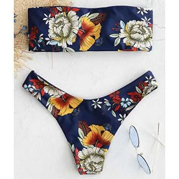 ZAFUL Women's Floral Bandeau Bikini Set - Stylish Swimwear
