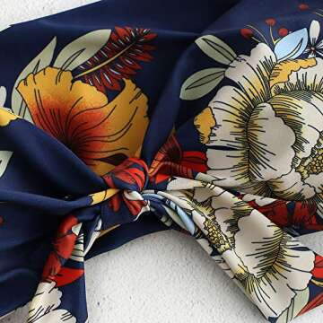 ZAFUL Women's Tie Knot Front Floral Print High Cut Strapless Bandeau Bikini Set (Blue, M)