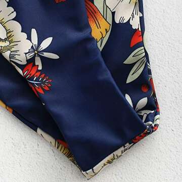 ZAFUL Women's Tie Knot Front Floral Print High Cut Strapless Bandeau Bikini Set (Blue, M)