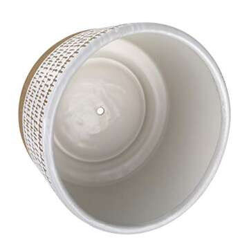 LA Jolie Muse Large Ceramic Plant Pot with Stand - 9.4 Inch Modern Cylinder Indoor Planter with Drainage Hole for Snake Plants, Fiddle Fig Tree, Artificial Plants, Sandy Beige & White