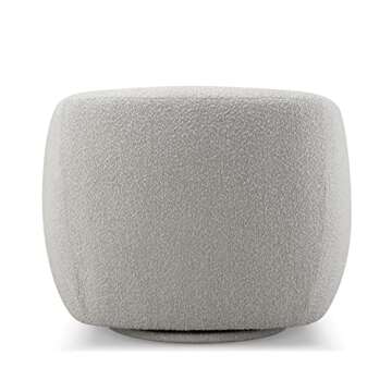 CHERS Aspen Swivel Accent Chair with Wood Accents, Bouclé Upholstered Armchair for Living Room, 360° Swivel Barrel Chair with High-Density Cozy Foam Cushioning, Modern Design, Off-White