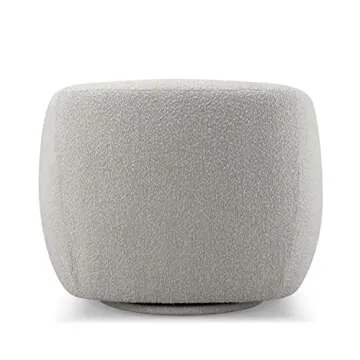 CHERS Aspen Swivel Accent Chair with Wood Accents, Bouclé Upholstered Armchair for Living Room, 360° Swivel Barrel Chair with High-Density Cozy Foam Cushioning, Modern Design, Off-White