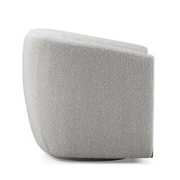 CHERS Aspen Swivel Accent Chair with Wood Accents, Bouclé Upholstered Armchair for Living Room, 360° Swivel Barrel Chair with High-Density Cozy Foam Cushioning, Modern Design, Off-White