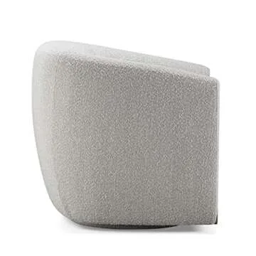CHERS Aspen Swivel Accent Chair with Wood Accents, Bouclé Upholstered Armchair for Living Room, 360° Swivel Barrel Chair with High-Density Cozy Foam Cushioning, Modern Design, Off-White