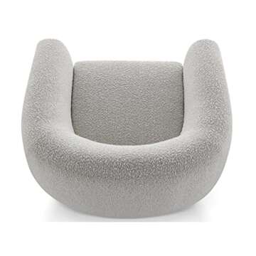 CHERS Aspen Swivel Accent Chair with Wood Accents, Bouclé Upholstered Armchair for Living Room, 360° Swivel Barrel Chair with High-Density Cozy Foam Cushioning, Modern Design, Off-White