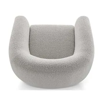 CHERS Aspen Swivel Accent Chair with Wood Accents, Bouclé Upholstered Armchair for Living Room, 360° Swivel Barrel Chair with High-Density Cozy Foam Cushioning, Modern Design, Off-White