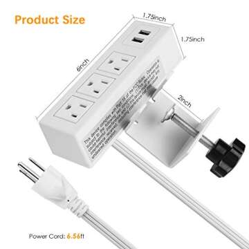Desk Clamp Power Strip with USB and AC Outlets