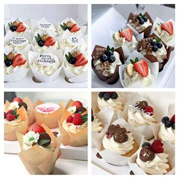 BAKHUK 200pcs Tulip Cupcake Liners, Cupcake Liners, Muffin Baking Liners Holders, Brown, White and Nature Color