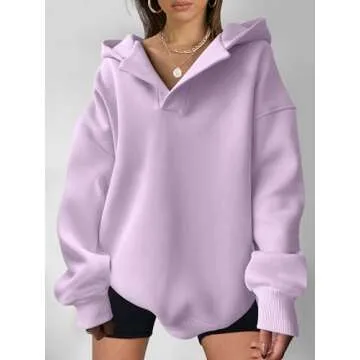 ANRABESS Womens Oversized Hoodies V Neck Sweatshirts Long Sleeve Pullover Casual Fall Teen Girls Preppy Clothes 2025 Trendy A1562 Light Purple M