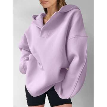 ANRABESS Womens Oversized Hoodies V Neck Sweatshirts Long Sleeve Pullover Casual Fall Teen Girls Preppy Clothes 2025 Trendy A1562 Light Purple M