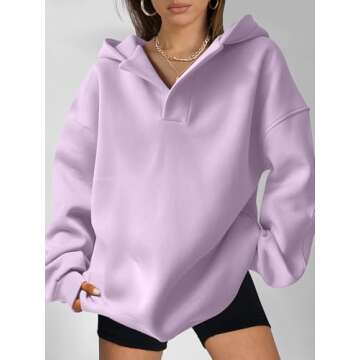 ANRABESS Womens Oversized Hoodies V Neck Sweatshirts Long Sleeve Pullover Casual Fall Teen Girls Preppy Clothes 2025 Trendy A1562 Light Purple M