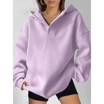 ANRABESS Womens Oversized Hoodies V Neck Sweatshirts Long Sleeve Pullover Casual Fall Teen Girls Preppy Clothes 2025 Trendy A1562 Light Purple M