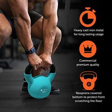 GYMENIST Kettlebell Fitness Iron Weights with Neoprene Coating Around The Bottom Half of The Metal Kettle Bell (5 LB)