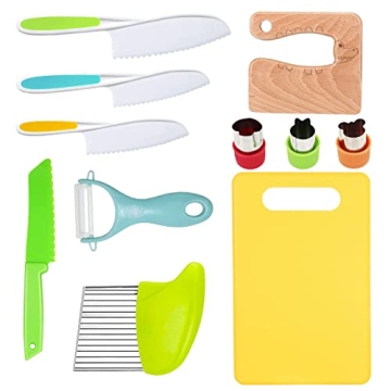RISICULIS 11 Pieces Wooden Kids Kitchen Knife Set – Fun, Safe, and Durable Tools for Young Chefs