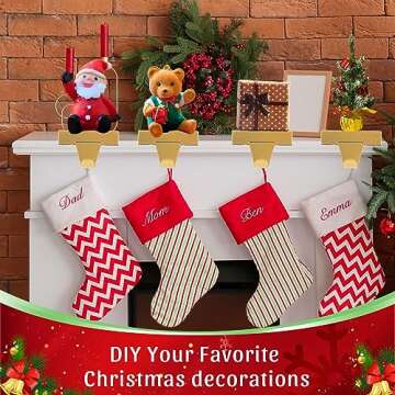 Zonon 4 Pcs Christmas Gold Stocking Holders Metal Stocking Hangers for Mantle Christmas Stocking Hanging Hooks Stocking Holder for Holiday Xmas Fireplace Stair Indoor Decor