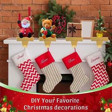 Zonon 4 Pcs Christmas Gold Stocking Holders Metal Stocking Hangers for Mantle Christmas Stocking Hanging Hooks Stocking Holder for Holiday Xmas Fireplace Stair Indoor Decor