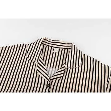 Vonxia Women Summer Casual Set Short Sleeve Button Striped Shirt and Fit Shorts Two Piece Pajama Set