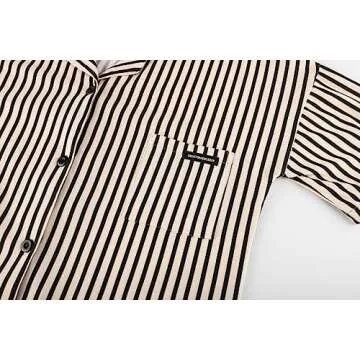 Vonxia Women Summer Casual Set Short Sleeve Button Striped Shirt and Fit Shorts Two Piece Pajama Set