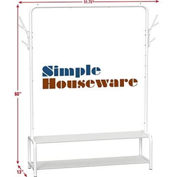 White Garment Rack with Storage Shelves & Hooks