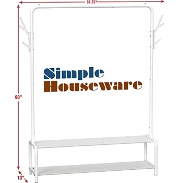 White Garment Rack with Storage Shelves & Hooks